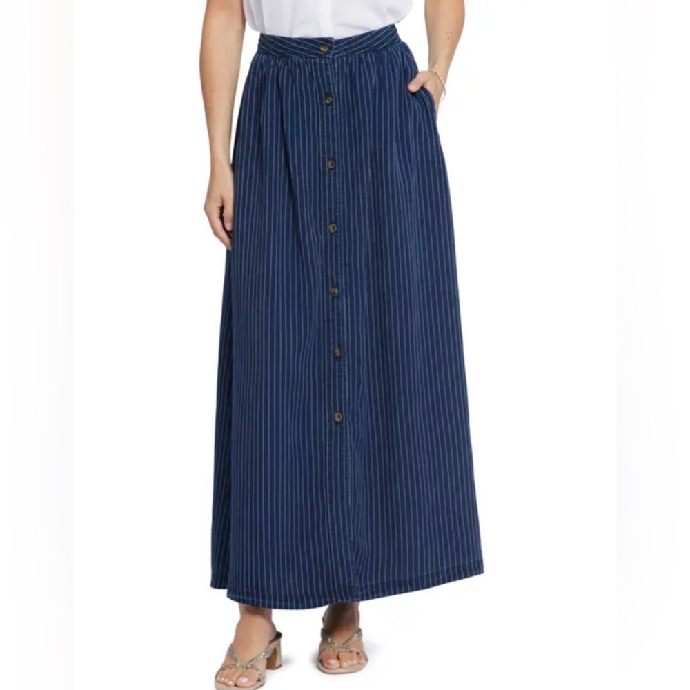 NEW NYDJ pinstripe button front skirt soft long 8 medium NWOT dark ocean denim